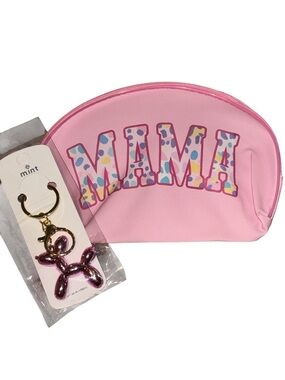 Mama Pink Cosmetic Bag Balloon Dog Keychain Gift Set Makeup Pouch NWT